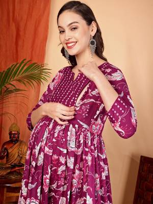 Women floral printed maternity anarkali kurta 2