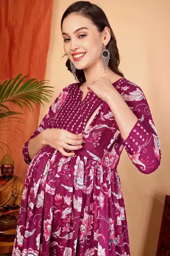 Women floral printed maternity anarkali kurta