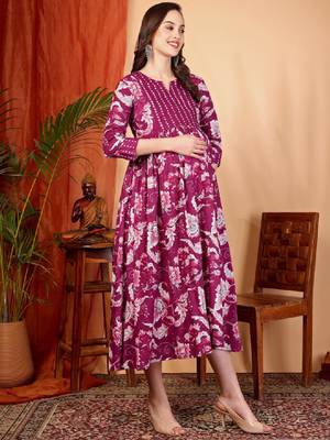 Women floral printed maternity anarkali kurta 3