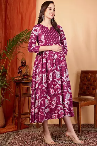 Women floral printed maternity anarkali kurta