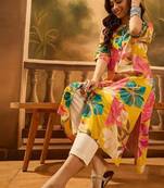 Floral printed mandarin collar a-line kurta
