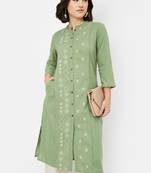 Floral printed panelled mandarin collar cotton straight kurta