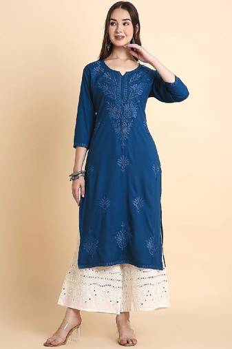 Women rayon chikankari embroidered kurta