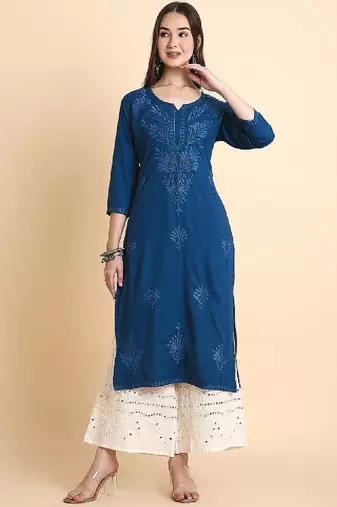 Women rayon chikankari embroidered kurta