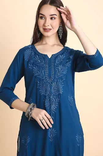 Women rayon chikankari embroidered kurta