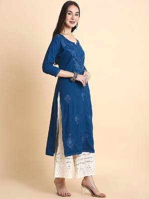 Women rayon chikankari embroidered kurta 3