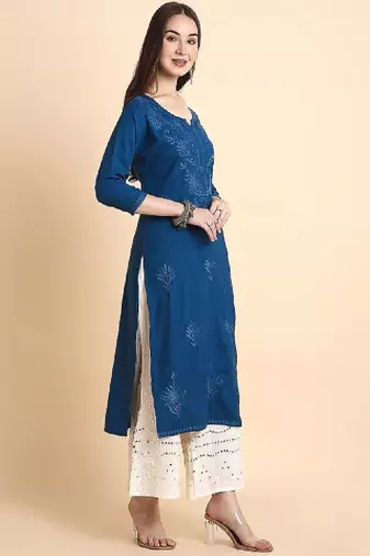 Women rayon chikankari embroidered kurta
