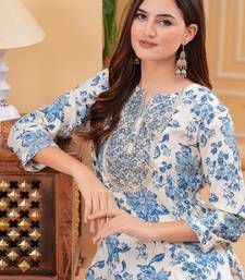 Floral printed gotta patti round neck pure cotton straight kurta