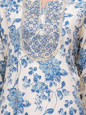 Floral printed gotta patti round neck pure cotton straight kurta 3