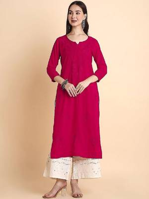 Women rayon chikankari embroidered kurta 1