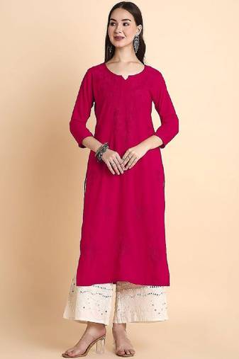 Women rayon chikankari embroidered kurta