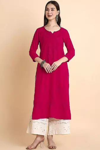Women rayon chikankari embroidered kurta