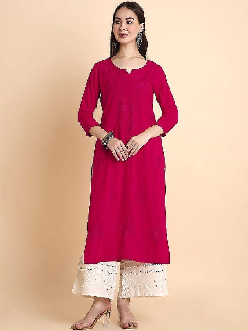 Women rayon chikankari embroidered kurta