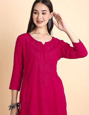 Women rayon chikankari embroidered kurta 2