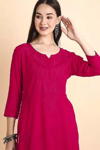 Women rayon chikankari embroidered kurta