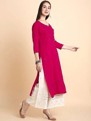 Women rayon chikankari embroidered kurta 3