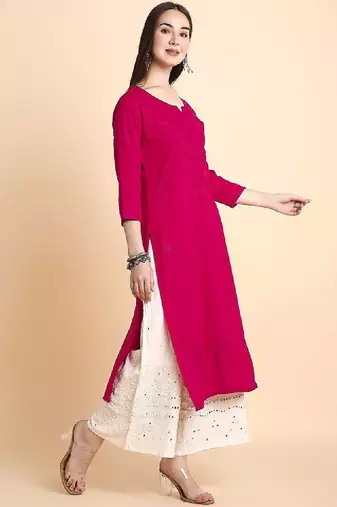 Women rayon chikankari embroidered kurta