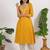 Floral printed cotton thread work v-neck a-line kurta