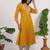 Floral printed cotton thread work v-neck a-line kurta