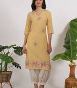 Floral embroidered thread work v-neck straight kurta