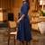 Navy blue ethnic motifs printed notch neck cotton a-line flared kurta