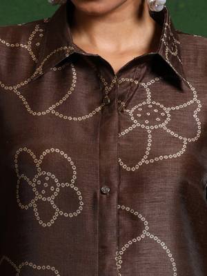 Floral printed chanderi silk shirt collar straight kurta 3
