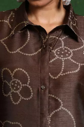 Floral printed chanderi silk shirt collar straight kurta