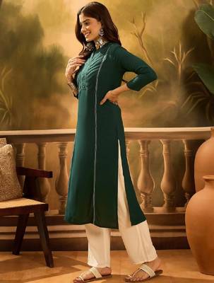 Pleated mandarin collar straight kurta 3
