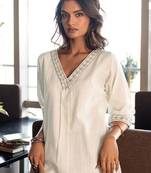 Woven design v-neck pure cotton straight kurta