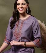 Embroidered thread work round neck straight kurta