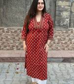 Women floral printed pure cotton straight kurta