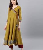 Floral yoke design angrakha v-neck patchwork a-line kurta