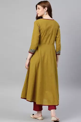 Floral yoke design angrakha v-neck patchwork a-line kurta