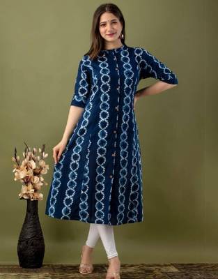 Shibori dyed mandarin collar pure cotton feeding maternity a-line kurta 1