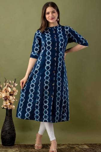 Shibori dyed mandarin collar pure cotton feeding maternity a-line kurta