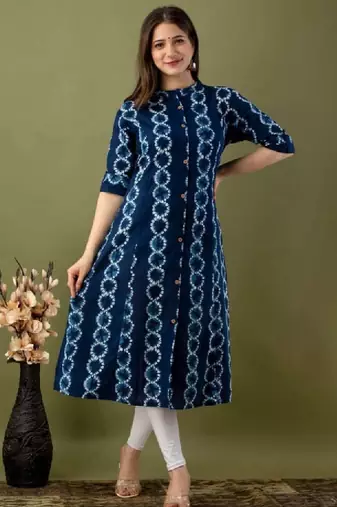Shibori dyed mandarin collar pure cotton feeding maternity a-line kurta