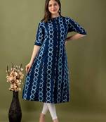 Shibori dyed mandarin collar pure cotton feeding maternity a-line kurta