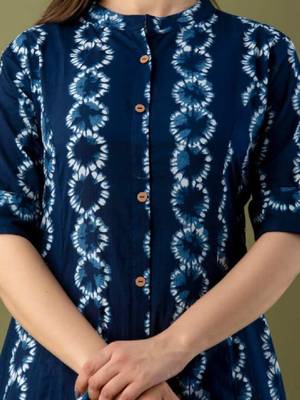 Shibori dyed mandarin collar pure cotton feeding maternity a-line kurta 2