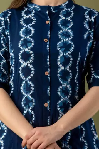 Shibori dyed mandarin collar pure cotton feeding maternity a-line kurta
