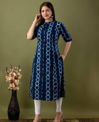 Shibori dyed mandarin collar pure cotton feeding maternity a-line kurta 3