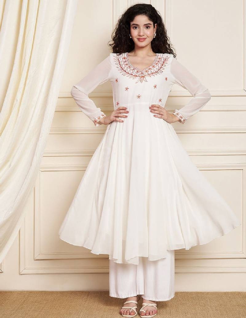 Women ethnic motifs embroidered anarkali kurta