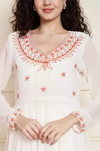 Women ethnic motifs embroidered anarkali kurta