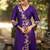 Purple floral embroidered angrakha v-neck thread work cotton silk a-line kurta