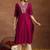 Floral yoke design v-neck sequinned straight kurta