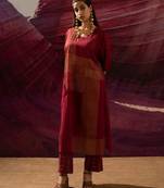 Checked round neck pure cotton straight kurta