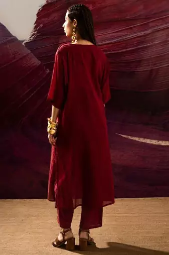 Checked round neck pure cotton straight kurta