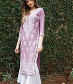 Floral embroidered notch neck chikankari straight kurta