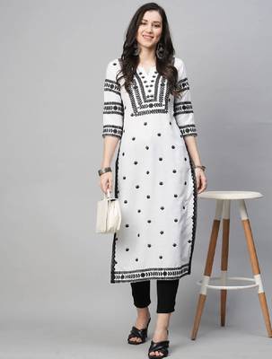 Floral embroidered notch neck chikankari straight kurta 1