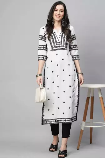 Floral embroidered notch neck chikankari straight kurta