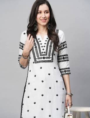 Floral embroidered notch neck chikankari straight kurta 2